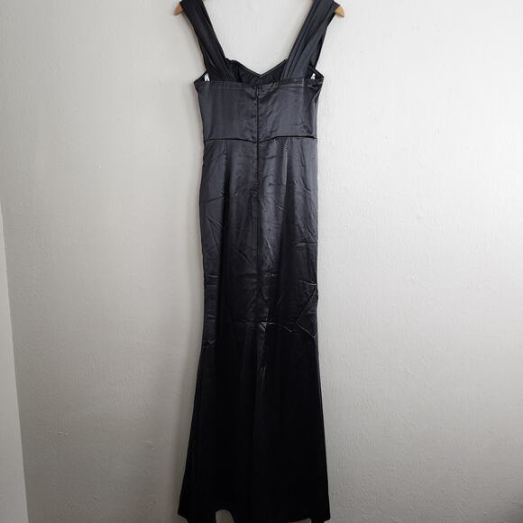 Lulus Stunning Arrival Black Satin Off The Shoulder Maxi Dress - Picture 9 of 12